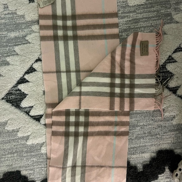 BURBERRY fringe Check pattern apparel Scarf Cashmere pink - Picture 2 of 5
